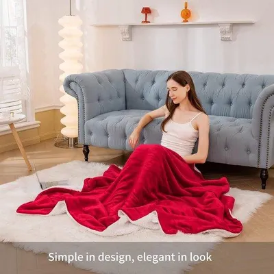 Produktbild von DigiRigi® Sherpa-Kuscheldecke – extra warme Wohndecke 150 x 200 cm, rot, doppelseitig 220 g/m² Flanell & 260 g/m² Sherpa, XL Sofadecke