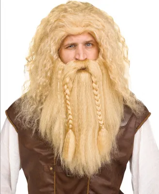 Produktbild von Blonde Perücke mit Bart für Wikinger Kostüme