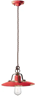 Image de Ferroluce Country Lampe à suspendre en céramique Ø 30cm Rouge Rond