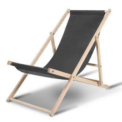 Produktbild von Liegestuhl Strandliegestuhl Holz Klappbar Stuhl Holzliege klappliege Stoff Grau