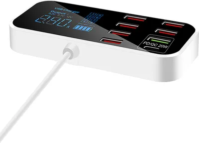 Image de A9S+ 8 Port Car Charger with LED Display Type-C QC3.0 Quick Charging Intelligent Portable Safe Vehicle Charger Station
