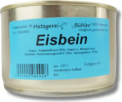 Produktbild von Eisbein in der Dose Dosenwurst 300g - Wurstkonserve | Metzgerei Bühler