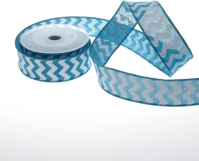 Produktbild von Dekoband Zickzack - Türkis-Weiß - 40mm - 10m - 93159-40-10-75