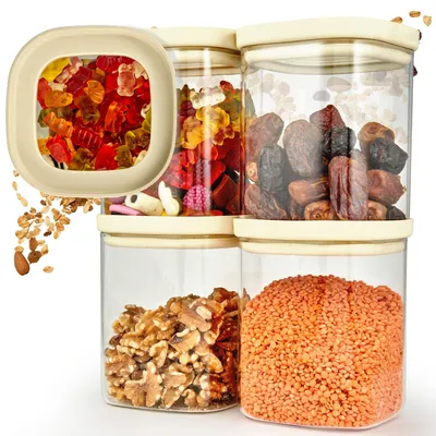 Vorratspotten 4x1000 ml mit Glasdeckel, stapelbar