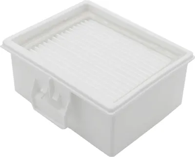 A white HEPA filter for a vacuum cleaner.