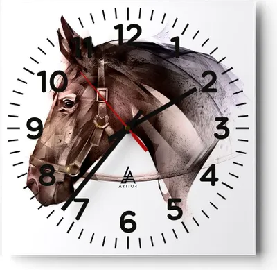 Produktbild von Wanduhr - Quadrat - Glasuhr - Pferd Abstraktion - 30x30cm - Schleichendes Uhrwerk - Lautlos - zum Aufhängen bereit - Dekoration Modern - Wanddekoration aus Glas - C4AC30x30-4106