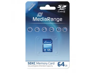 Produktbild von MediaRange MR965, 64 GB, SDXC, Klasse 10, 60 MB/s, 15 MB/s, Blau