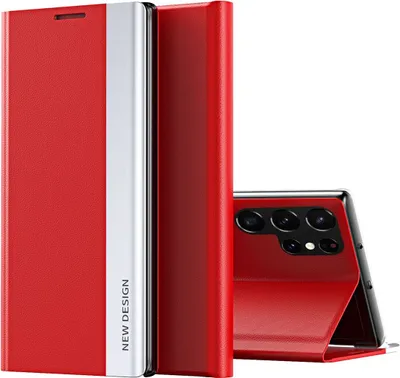 Produktbild von Galaxy S23 Ultra Hülle, Leder PolyurethanMagnetisch Klapp Stand Schutzhülle für Samsung Galaxy S23 Ultra Rot