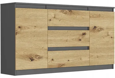 Obrázek produktu pro Komoda 140 cm zásuvky dveře skříňka FRAMIRE R-140-S3 antracit mix artisan