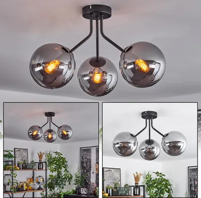 Produktbild von Fossobiubo moderne Deckenlampe aus Metall/Glas in Schwarz/Rauchfarben
