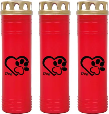 Produktbild von Grabkerze Rot 3er Pack, Brenndauer: 170 Stunden ( je Kerze ), Motiv: Herz Pfote