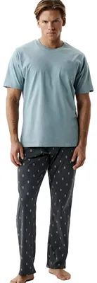 Immagine prodotto di Pigiama da uomo Atlantic, con stampa moderna, in 100% cotone, colore blu navy, taglia M