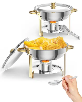 Immagine prodotto di Scaldavivande da buffet - Scaldavivande rotondo da 5 l - Acciaio inossidabile - Con coperchio, cucchiaio e pinze - Set da 2 pezzi