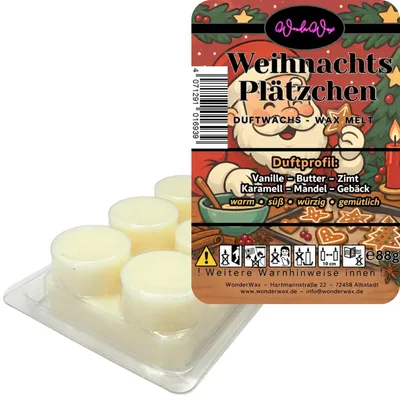 Produktbild von WonderWax Duftwachs Weihnachten Wax Melts für Duftlampe, 6 Kreise Duftmelt Wachsmelt Sojawachs Duftwachs Würfel für Raumdüfte, Wachs Duftöl Winter Indoor Schmelzen für Aromalampe Weihnachtsplätzchen
