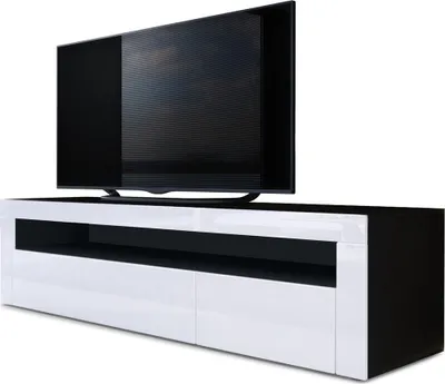 Produktbild von Vladon Lowboard Valencia,  Germany, TV-Kommode mit 1 offenem Fach und 2 Klappen, Schwarz matt/Weiß Hochglanz/Weiß Hochglanz (155 x 46 x 40 cm)