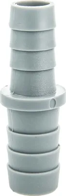 A close-up studio shot of a gray plastic hose connector.