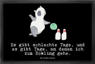 Produktbild von Mr. & Mrs. Panda fußmatte Panda Bowling 40 x 60 cm - Schwarz - Geschenk, Schmutzfangmatte, Bowlen gehen, Schuhabstreifer, Center, Fußabstreifer, Kegelbahn, Kegelausflug