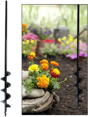 Productafbeelding van Ibenzoa® Aardeboor voor boormachine en accuschroefmachine, koolstofstaal, 4 x 42 cm, zwart – voor het planten en graven, geschikt voor tentstokken en parasols