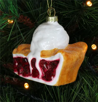 Imagen del producto de Adornos navideños de vidrio, 8 cm, diseño de tarta de cerezas con helado, color burdeos/beige