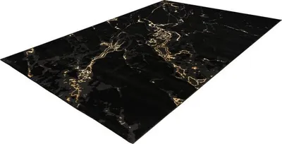 Produktbild von Lalee Marmaris Teppich Super weich Glänzender 3D-Effekt Marmoroptik Betonoptik Teppich niedrigflorig Teppichgröße 80x300 cm Läufer Schwarz Gold