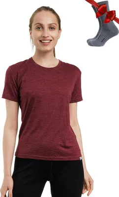 Productafbeelding van Dames T-shirt van 100% merinowol met Wollen wandelsokken, set van 2