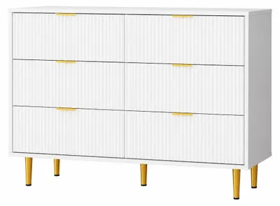 Zdjęcie produktu dla Zestaw 2 komód 6 szuflad 100x40x75 cm ryflowane fronty fale szafka na nóżkach Ciepła biel