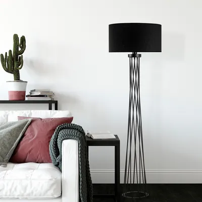 Immagine prodotto di Opviq, lampada da terra di alta qualità, nera, 50 x 175 x 50 cm | Struttura in metallo, attacco E27, max. 40 W, IP 20, cavo da 200 cm, stile industriale moderno, design elegante per ogni casa.
