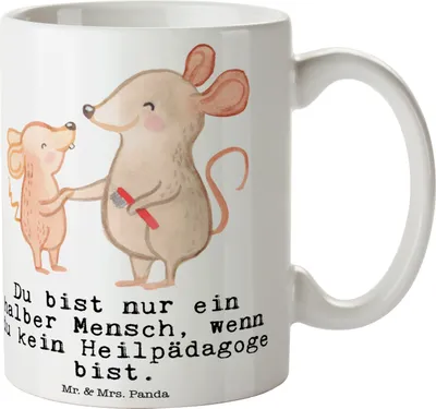 Produktbild von Mr. & Mrs. Panda Teetasse Heilpädagoge Herz - Weiß - Geschenk, Keramiktasse, Tasse, Lustig, Ausbildung, Kaffeetasse, Spruch, Kaffeebecher, Heilpädagogik, bedruckt, Becher