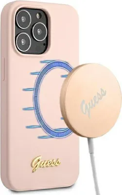 Obrázek produktu pro Guess GUHMP13XLSLMGLP Silikonové pouzdro Magsafe s logem Script Gold pro