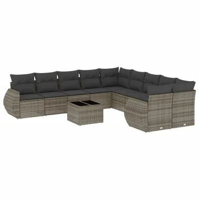 Produktbild von vidaXL 11-tlg. Garten-Sofagarnitur mit Kissen Grau Poly Rattan