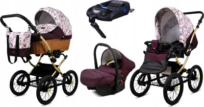 Produktbild von Babylux® Classic Gold | 4in1 Kinderwagen Set | Maroon Flowers | Kombikinderwagen | Kinderwagense