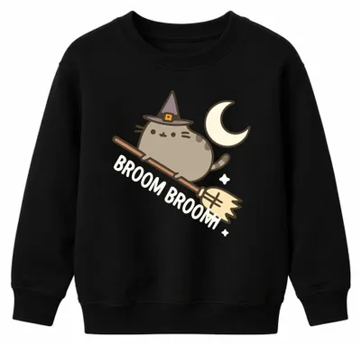 Zdjęcie produktu dla Słodka czarna kotka, urocza miotła, kapelusz czarownicy, bluza dla dzieci na Halloween, czarny kolor, rozmiar 104