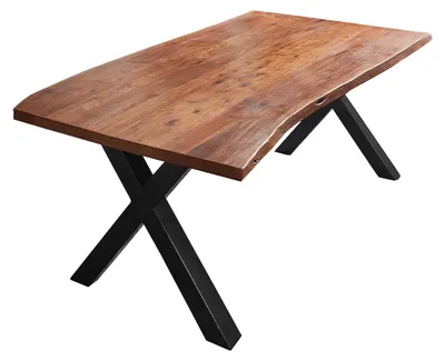 Produktbild von Esstisch Baumkante massiv Akazie nuss 180 x 90 X-Gestell schwarz XANTEN