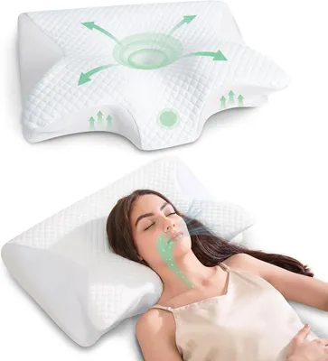 Obrázek produktu pro Ergonomická polštářka na krk – polštář z paměťové pěny – pro kvalitní spánek – design 2 v 1 – rozměry 60x40 cm – bílá barva