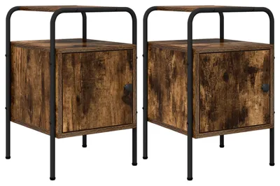 Image de Table de chevet, 2 pièces, en chêne fumé, dimensions : 35 x 36,5 x 56 cm
