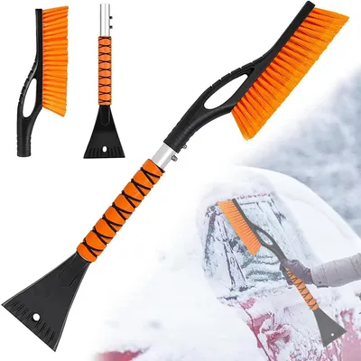 Produktbild von Doppelseitiger Aluminium-Auto-Eiskratzer mit Schneebürste, 30cm Nylon-Bürste & 10cm Kratzer, ergonomischer EVA-Griff, ausziehbar 67–81cm