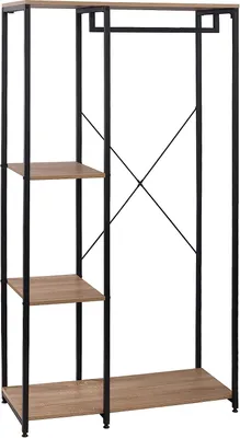 Produktbild von WOLTU Kleiderständer Organisiert Garderobenständer Wäscheständer offener Kleiderschrank mit 4 Ablagen für Schlafzimmer Flur, Holz und Stahl, Schwarz+hell Eiche