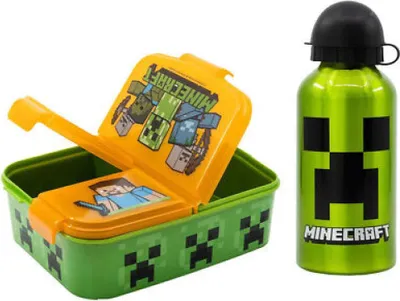 Produktbild von Minecraft Creeper Kinder 2 tlg. Set 3 Kammern Brotdose Alu-Trinkflasche 400 ml