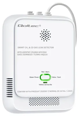 Zdjęcie produktu dla Czujnik Wycieku Gazu Ziemnego I Tlenku Węgla Qoltec | Alarm 85Db | Led