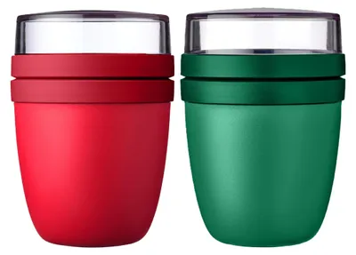 Produktbild von Mepal | Lunchpot Ellipse Mixed | Campus Red + Vivid Green | Müslibecher to go | Unterteilung für Joghurt & Müsli | 500 ml + 200 ml | Geeignet für Gefrierschrank, Mikrowelle & Spülmaschine