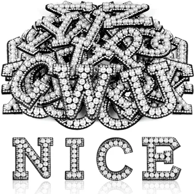 52 selbstklebende Buchstabenaufnäher A-Z mit Perlen und Strass