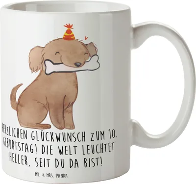 Produktbild von Mr. & Mrs. Panda Kaffeetasse 10. Geburtstag Jubiläum - Weiß - Geschenk, feiern, Alter, Happy Birthday, Geschenke für Kinder, Tasse mit Spruch, Glückwunsch, lieber Freund