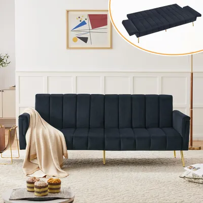 Image de Canapé-lit Merax avec fonction lit,lit pliant Canapé-lit pliant avec fonction lit,lit d'appoint Dossier inclinable 105°/140°/180°,184 x 71 x79cm,Noir