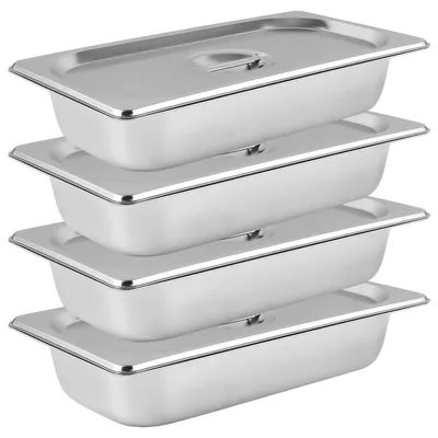 GN-Behälter 1/3, 4er-Set, 32,5 x 17,5 x 6,5 cm, Edelstahl mit Deckel