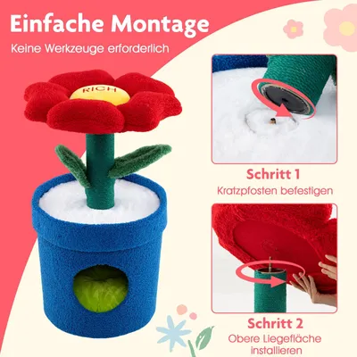Produktbild von GOPLUS kleiner Katzenturm, Katzenbaum mit Blumen-Plattform, Kratzbrett, Kissen, faltbaren Blättern, Aktivitätscenter für Haustiere (Rot + Blau)
