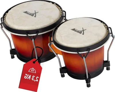 Productafbeelding van Bongo Trommels - Percussie Instrumenten - Muziek Maken - Stembare Natuurvellen - 6" en 7" - Wijnrood