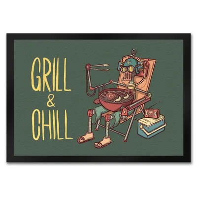 Produktbild von Fußmatte in 35x50 cm mit Grillmeister Motiv - Retro Grillroboter mit Spruch:
