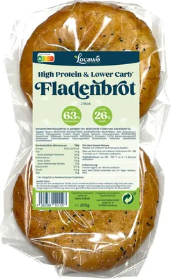 Produktbild von Locawo High Protein & Low Carb* Fladenbrot | Dönerbrot 200g (2 x 100g)