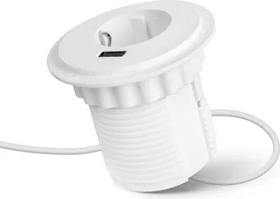 Zdjęcie produktu dla Wbudowane gniazdko elektryczne z USB – białe, 230 V 16 A, USB o dużej mocy 2,1 A, kabel 1,5 m [20461WH]