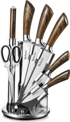 Produktbild von Velaze 8-teiliges Messerset aus Edelstahl mit Messerblock